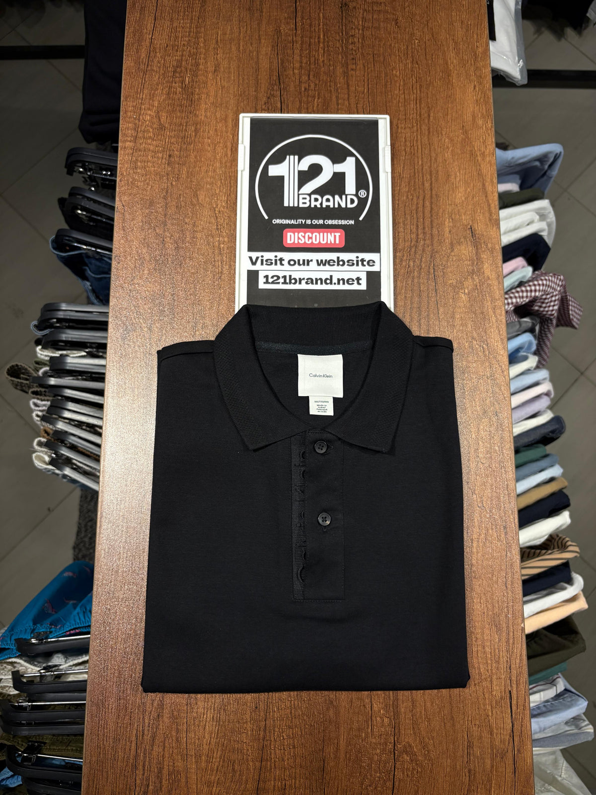 Calvin Klein Men Black Polo Shirt with Logo on the Button Fold