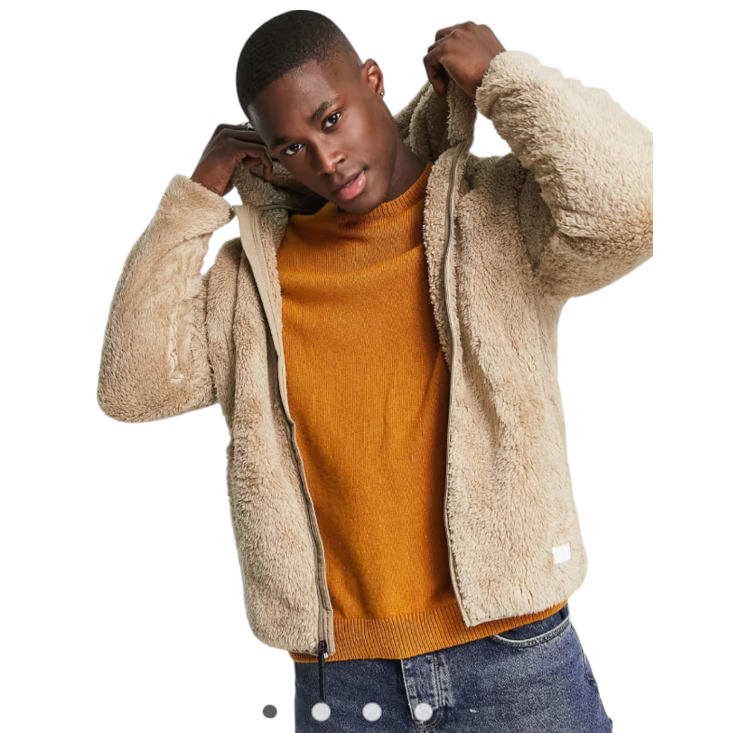 Hollister Cozy Sherpa Logo Hood Jacket in Brown