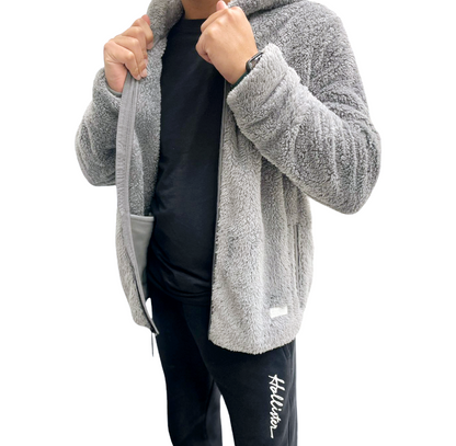 Hollister Cozy Sherpa Logo Hood Jacket in Gray