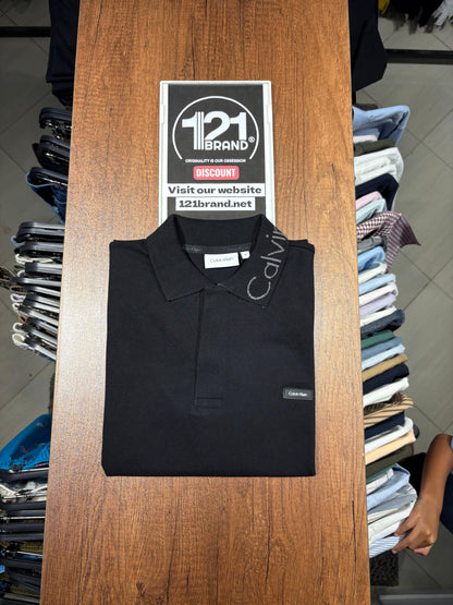 Calvin Klein
logo collar stretch pique polo shirt in black.