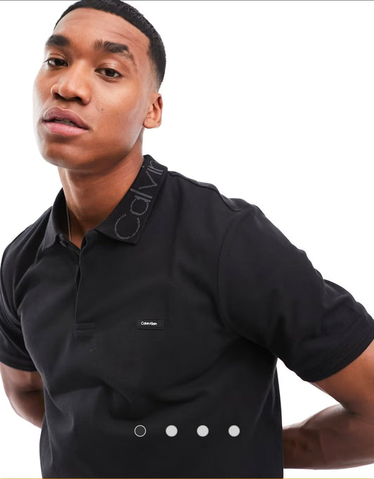 Calvin Klein
logo collar stretch pique polo shirt in black.