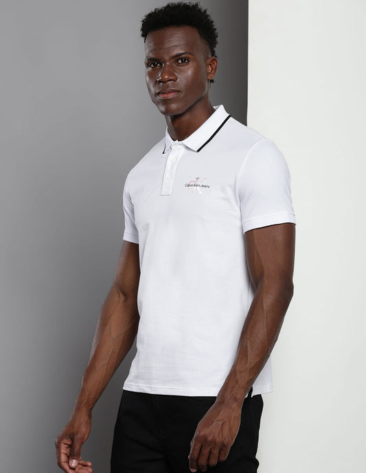 Calvin Klein Men White Cotton Solid Regular Fit Polo T-Shirt