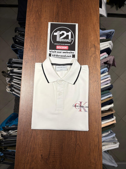Calvin Klein Men White Cotton Solid Regular Fit Polo T-Shirt