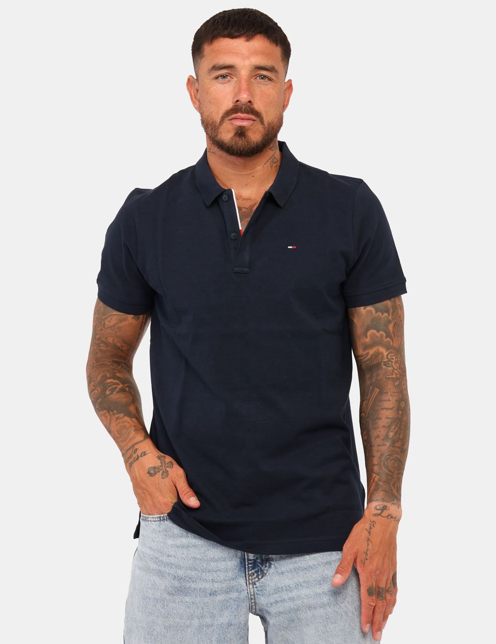 Tommy Jeans Mens Tommy Flag Slim Fit Pique Polo Shirt