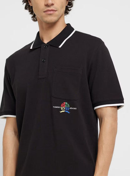 Tommy Hilfiger Black Printed Half Sleeves Polo T-Shirt