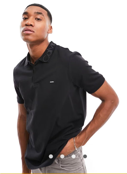 Calvin Klein
logo collar stretch pique polo shirt in black.