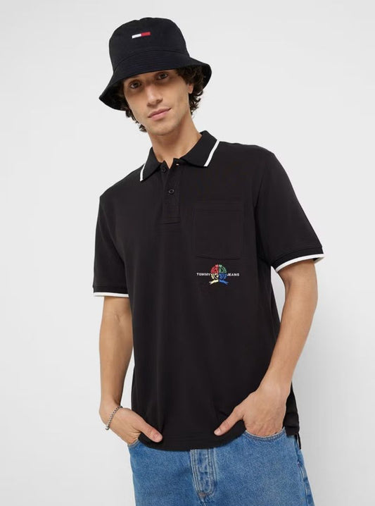 Tommy Hilfiger Black Printed Half Sleeves Polo T-Shirt