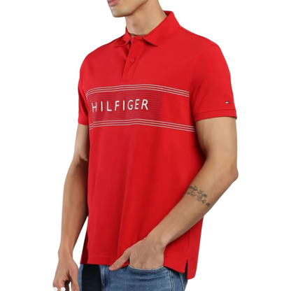Tommy Hilfiger Red Cotton Regular Fit Printed Polo T-Shirt