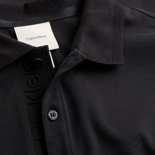 Calvin Klein Men Black Polo Shirt with Logo on the Button Fold