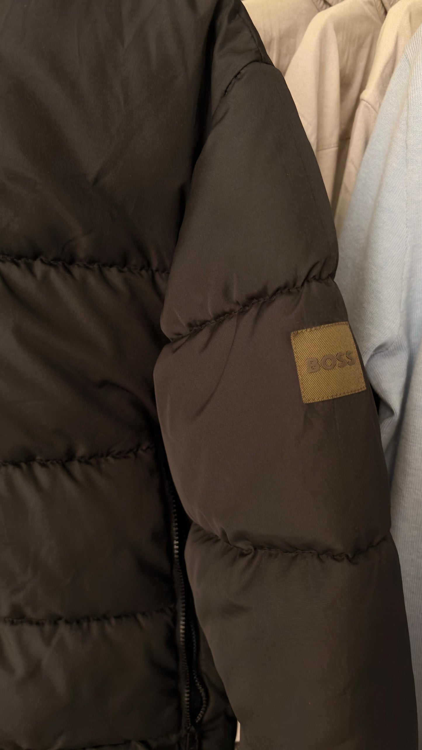 BOSS Water Repellent Hooded Puffer Jacket Men's Logo Patch