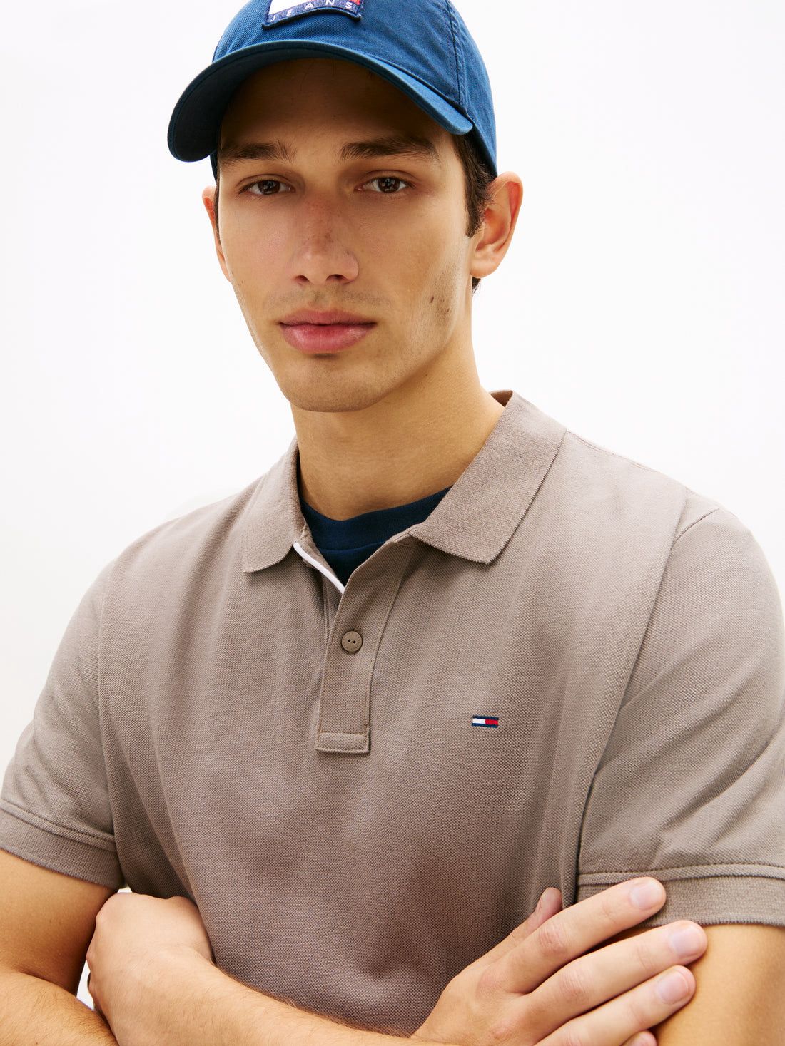Tommy Jeans Mens Tommy Flag Slim Fit Pique Polo Shirt - Ivy Mink