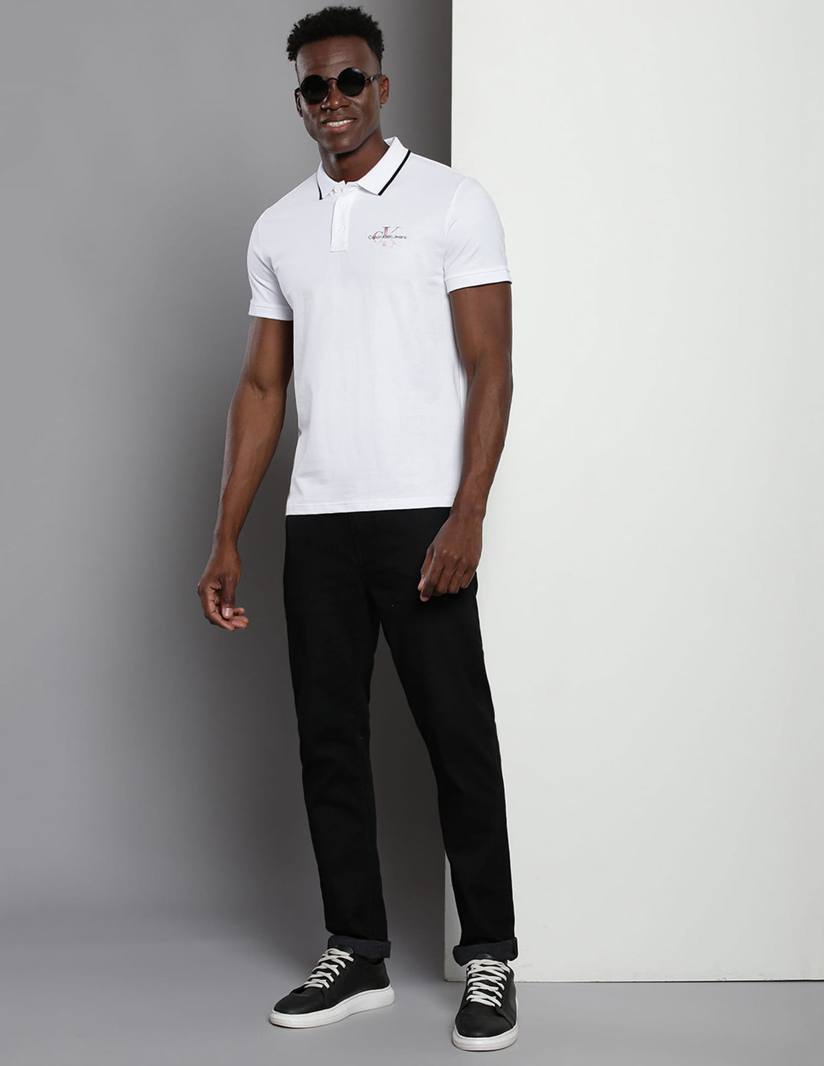 Calvin Klein Men White Cotton Solid Regular Fit Polo T-Shirt