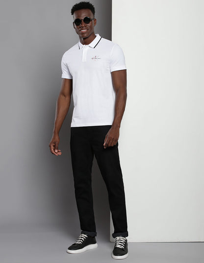 Calvin Klein Men White Cotton Solid Regular Fit Polo T-Shirt