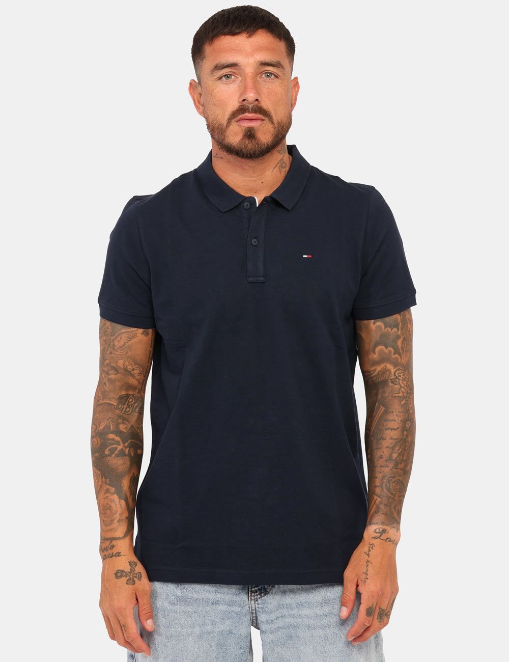 Tommy Jeans Mens Tommy Flag Slim Fit Pique Polo Shirt