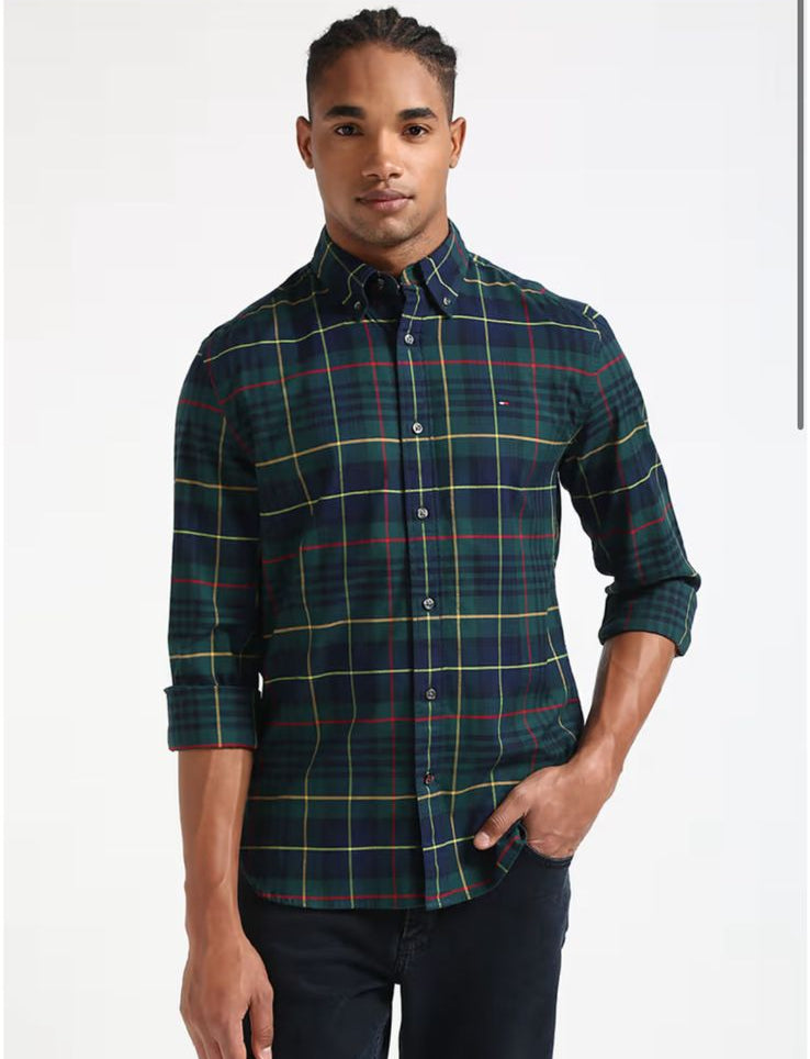 Tommy Hilfiger Men Green Color Checks Shirt