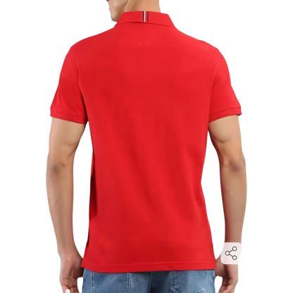 Tommy Hilfiger Red Cotton Regular Fit Printed Polo T-Shirt