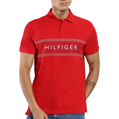 Tommy Hilfiger Red Cotton Regular Fit Printed Polo T-Shirt