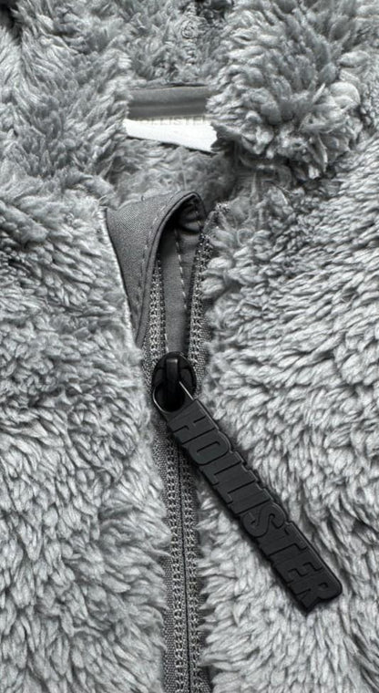 Hollister Cozy Sherpa Logo Hood Jacket in Gray