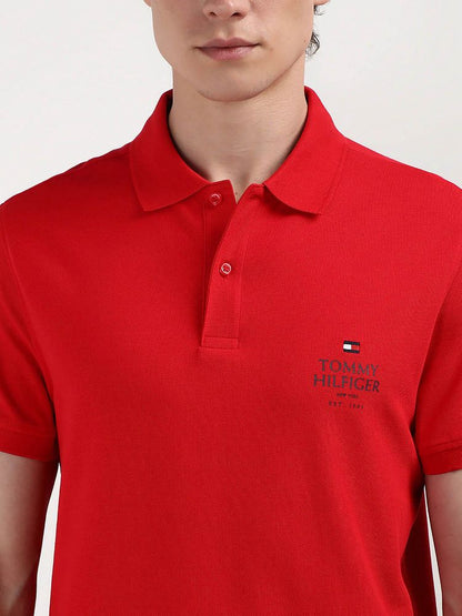 Tommy Hilfiger Red Collar Neck Solid Polo T-Shirt