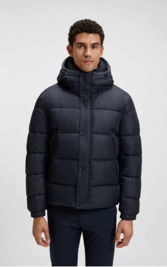 BOSS Water Repellent Hooded Puffer Jacket Men's Logo Patch