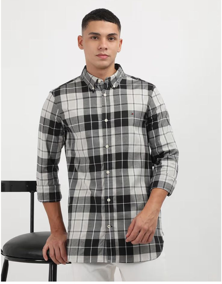 Tommy Hilfiger Mens Grey Checks Shirt