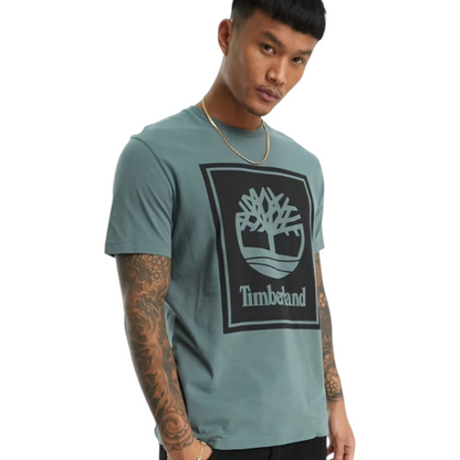 MEN'S TIMBERLAND BALSAM GREEN/BLACK SS STACK LOGO T-SHIRT