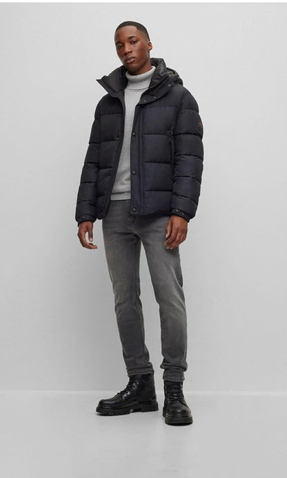 BOSS Water Repellent Hooded Puffer Jacket Men's Logo Patch