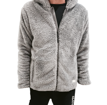 Hollister Cozy Sherpa Logo Hood Jacket in Gray