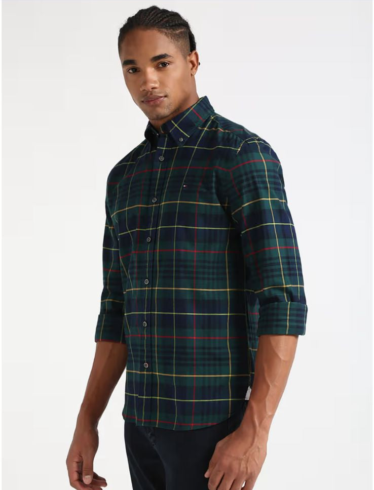 Tommy Hilfiger Men Green Color Checks Shirt
