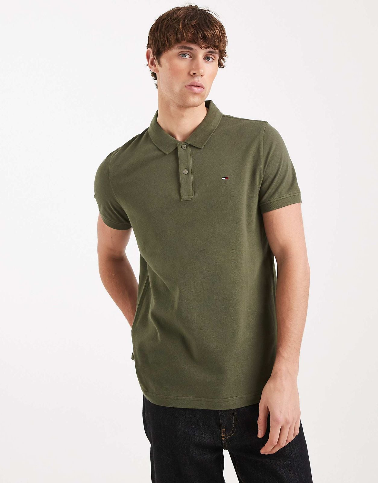 Tommy Jeans Mens Tommy Flag Slim Fit Pique Polo Shirt
